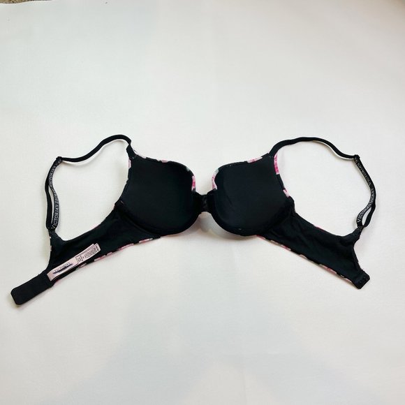 NWOT Victoria's Secret Bra 32B T-Shirt Push-Up Full Coverage Black Floral - Picture 4 of 8
